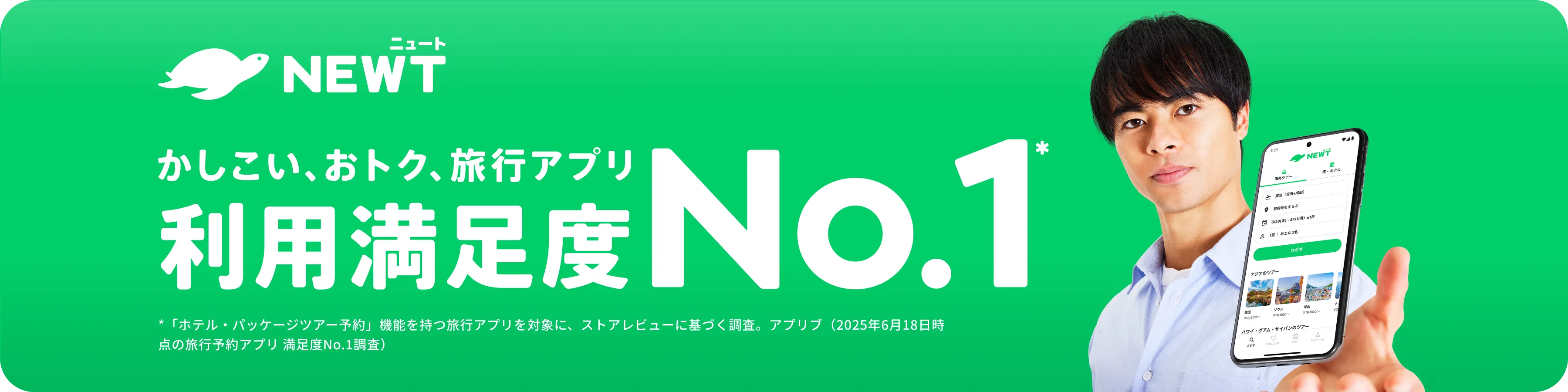 NEWT かしこい、おトク、旅行アプリ 利用満足度No.1